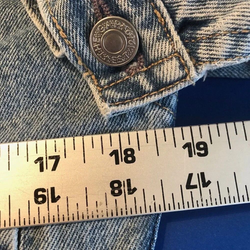Y2K Gap‎ Womens Cropped Trucker Jean Jacket Boho Grunge Denim Metal Vintage S